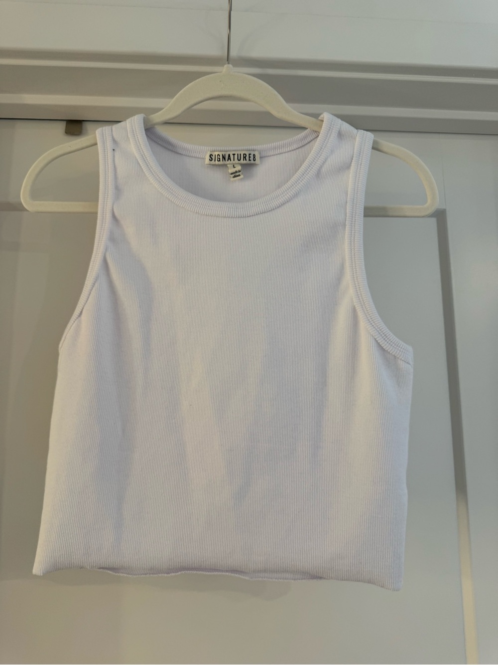 Signature8 Lightweight White Ribbed Crop Tank